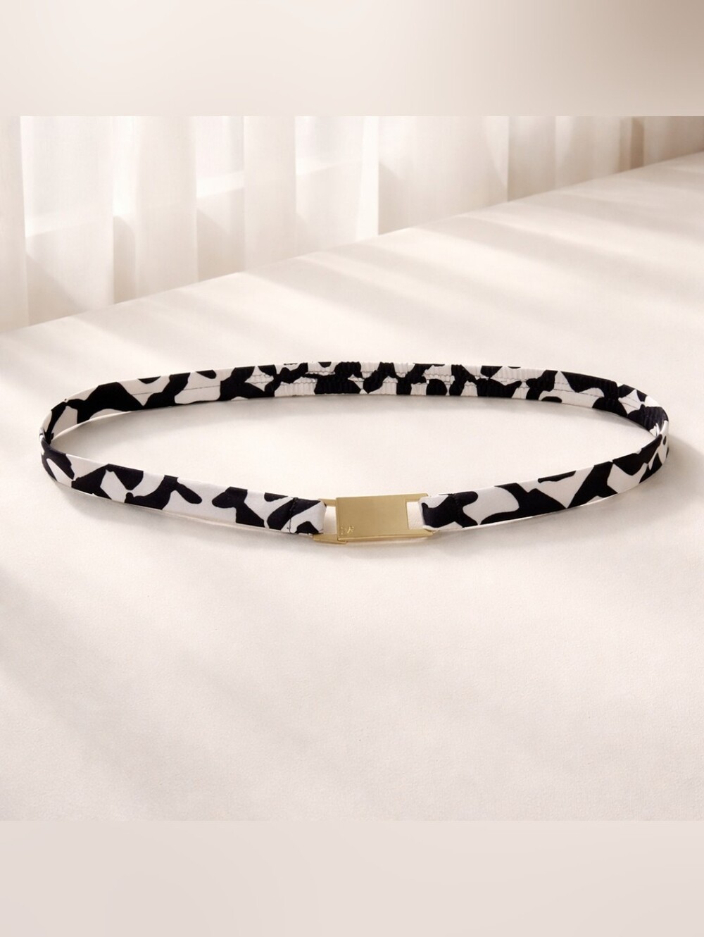Diane Von Black & White Pattern Elastic Belt with Gold Accent